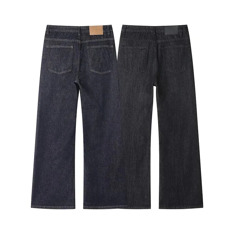 New Y2K Man Pants Vintage Denim Five Button Rivet Reinforced Wash Straight Bootcut Men's Jeans Casual Streetwear
