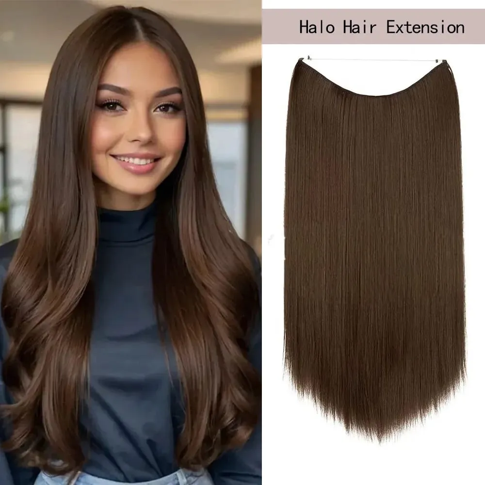 22" Long Straight Invisible Halo Hair Extensions 120g/pc 27-613 Blonde Synthetic Fish Hair Pieces Ombre Brown Wire Clip In Hair