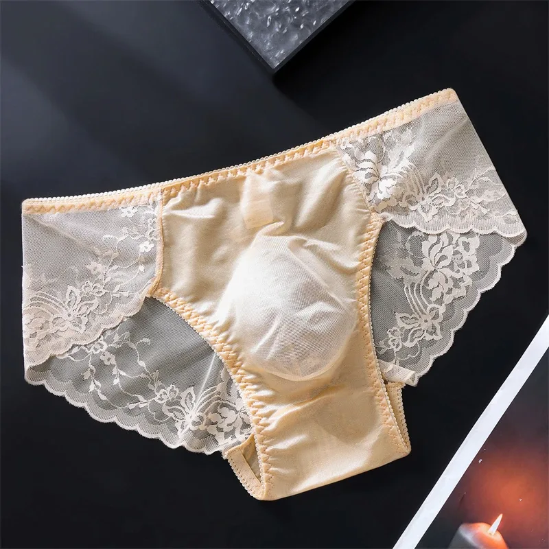 Lace men's underwear 3D Punched tangas japonesa Ice Silk Thin calzoncillos hombre Sexy lingerie adults 18 plus cuec gay panties