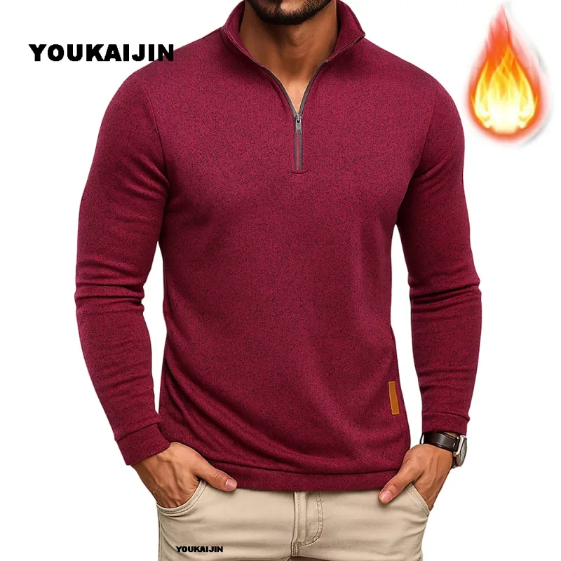 Men Sweatshirts Spring Thicker Pullover Quarter Zipper Pullover for Male Hoody Outdoor Sweatshir Autumn Solid Color Turtleneck — image 4