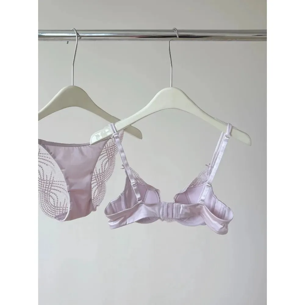 Half Cup Lingerie Set Women Thin Cup Push Up Soft Underwire Bra Panty Small Chest Gather Side Support Anti Sag Underwear 32‑38