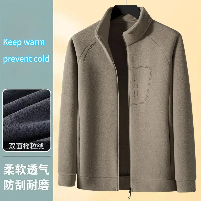Men Double-sided Polar Fleece Hoodie Cardigan Solid Full Zip Warm Letter Print Casual Coats Thicken Sport Classic Sweatshirts