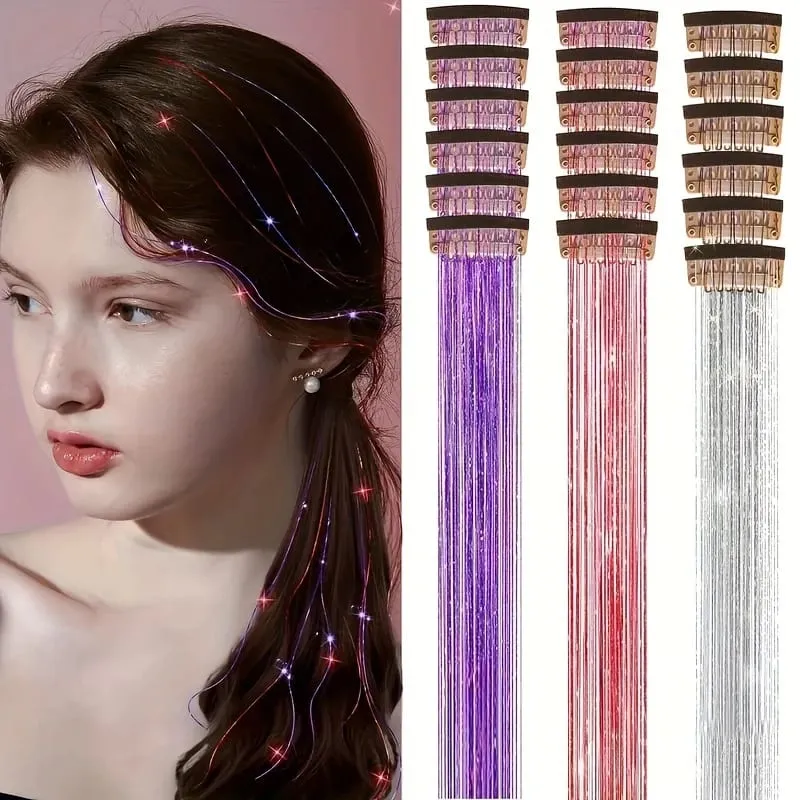 12 pezzi per confezione di fermagli per capelli BB estensioni dei capelli metallizzati lucidi con clip capelli sintetici accessori per capelli scintillanti per le donne
