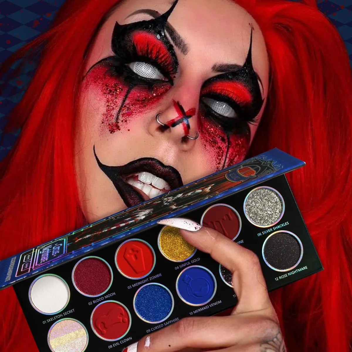 Eyeshadow Palette 12 Colors Chameleon Metallic Silver Shimmer Black Goth Clown Halloween Long Wear Vegan Eye Makeup 17g