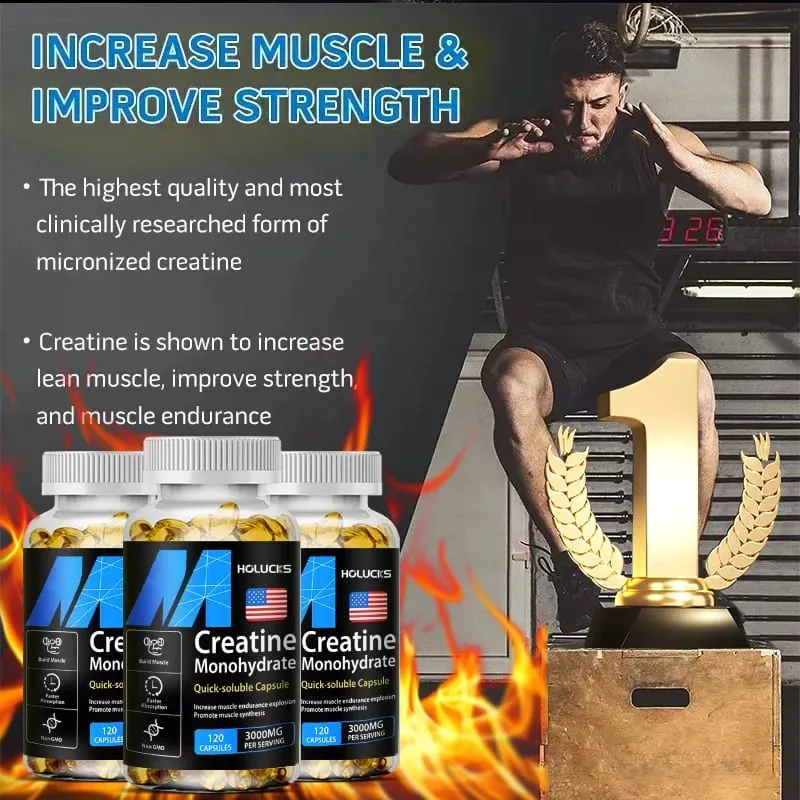Buy 2 Get 2 Free! Pure Creatine Monohydrate Capsules Support Muscle Growth Strength & Performance Enhances Cognitive Function