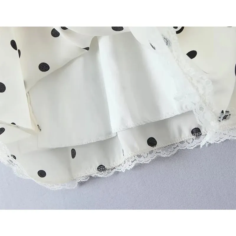 Vestido de encaje empalmado con lunares y cuello Halter para mujer, minivestido Sexy de corte a con espalda descubierta, bata de verano 2025