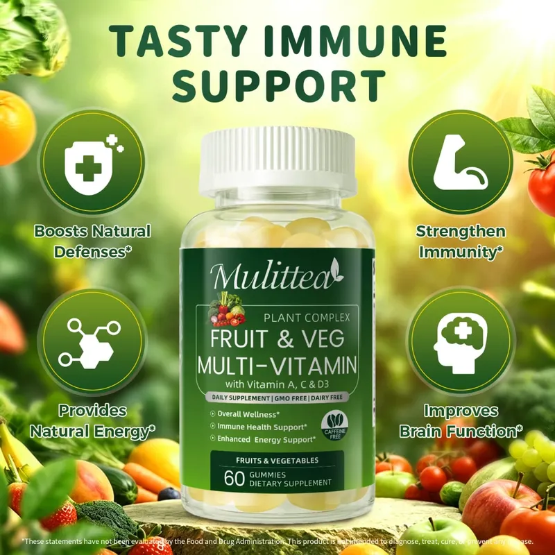 Mulittea gomas naturais de vegetais e frutas, anti-constipação, desintoxicação diária, ajuda na digestão, suplemento de múltiplas vitaminas — image 3