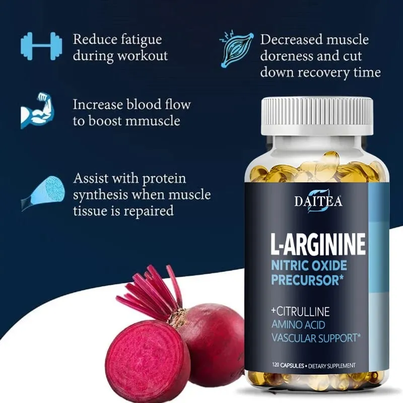 อาหารเสริม Daitea L-Arginine - เพื่อความแข็งแรงของพลังงานและการสนับสนุนความอดทนในระหว่างออกกำลังกาย | มวลกล้ามเนื้อที่ไม่ใช่จีเอ็มโอ — image 2