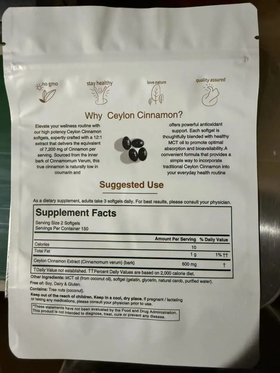 300 stk Ceylon Cinnamon Softgels Rene ingredienser Kosttilskud for afbalanceret ernæring Immunstøtte Nem fordøjelse
