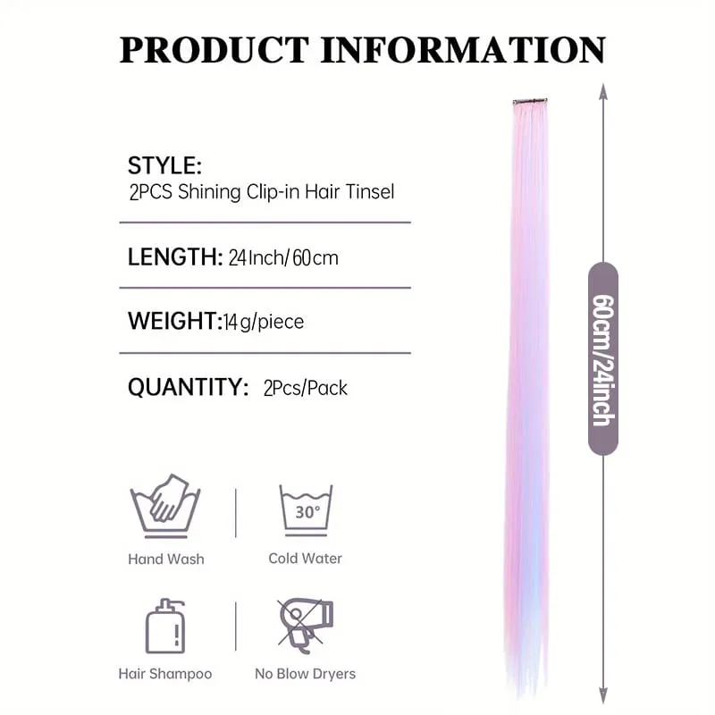 Ce Cream - Toned Pink Lavender Clip-in Hair Pieces 2Pcs Synthetic Fiber for Cosplay & Casual Look Soft & Vibrant Color — image 3