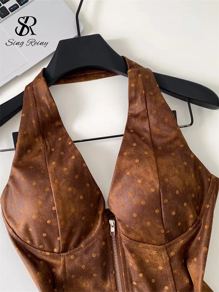 Polka Dot PU Leather Sexy Top Slim Backless Shirred Zipper Sensual Tank Top 2026 Women Trendy Halter Hotsweet Camisole — image 5