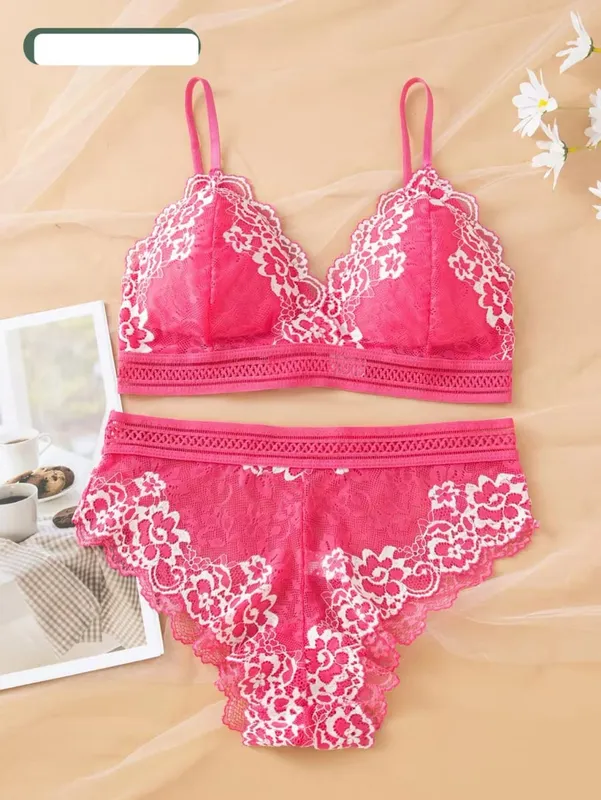 Sexy Lace Lingerie Set Thin Mold Cup No Steel Ring Comfortable Push Up Bra Set For Women