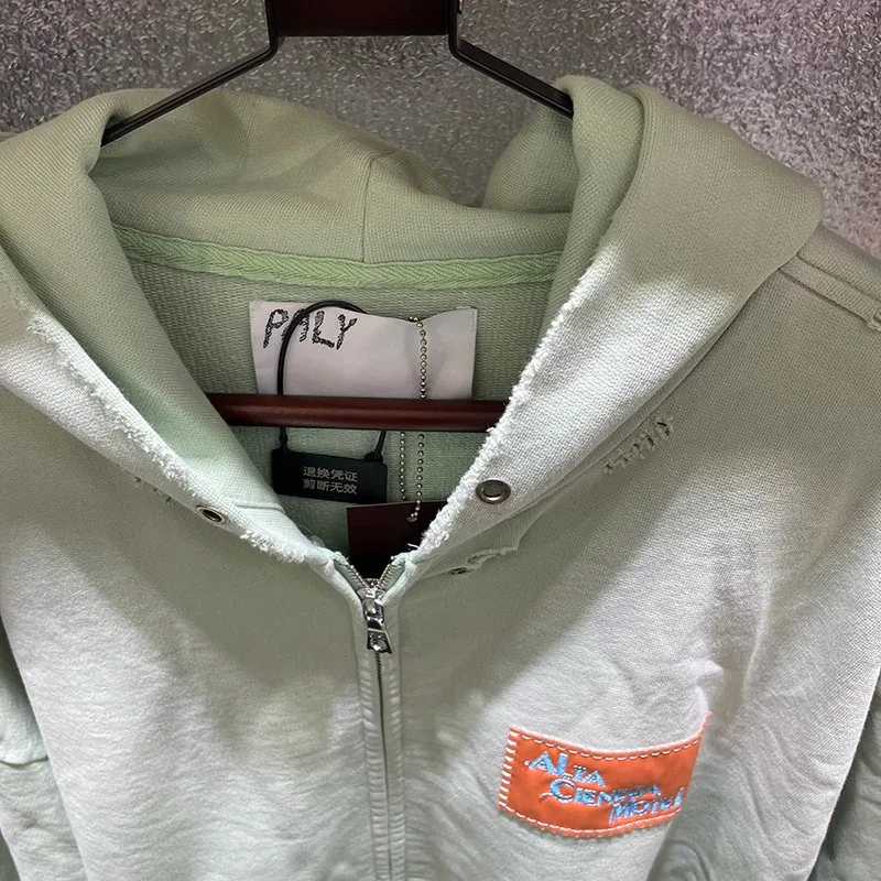 Washed Graffiti PALY Hoodies Men Woman Vintage Damaged Hole Old New Autumn Winter Zipper Hooded Pullovers Sweatshirts