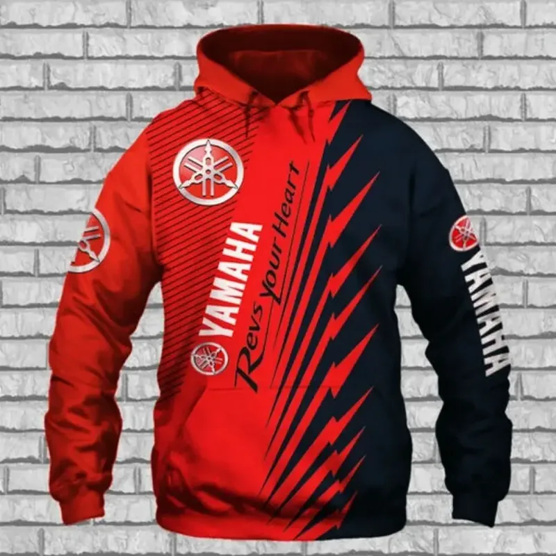 Yamaha men's 3D printed motorcycle hooded pullover shirt suitable for street wear and motorcycle riding