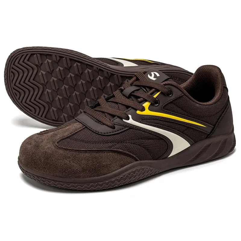 Barefoot Wide Width Shoes Unisex Artificial Leather Minimalist Sneakers Lace-Up Retro Walking Shoes for Women Men
