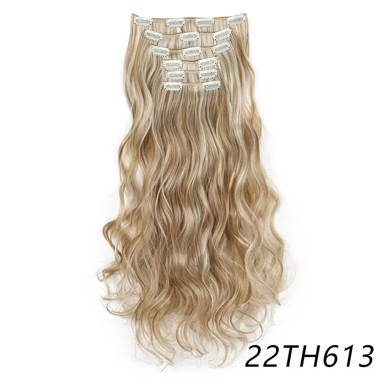 Synthetic Long Curly 16 Clips Hair Extension Heat Resistant Fiber Black Brown Hairpiece for Women Cosplay Wig Halloween Wig Part