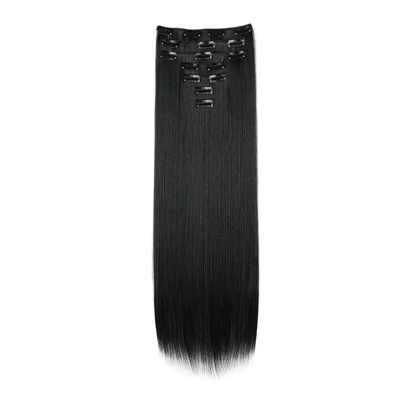 Long Straight Hairstyle 16 Clips 7 Pcs/Set Hair Extensions Natural Synthetic Blonde Black Hairpieces Heat Resistant For Women Kp