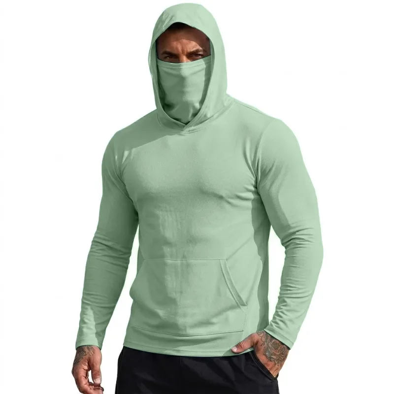 Mens Sun Protection Hooded Tee Quick Dry Long Sleeve Sweatshirt Lightweight Performance Top for Hiking Outdoor Sun Wear Tops
