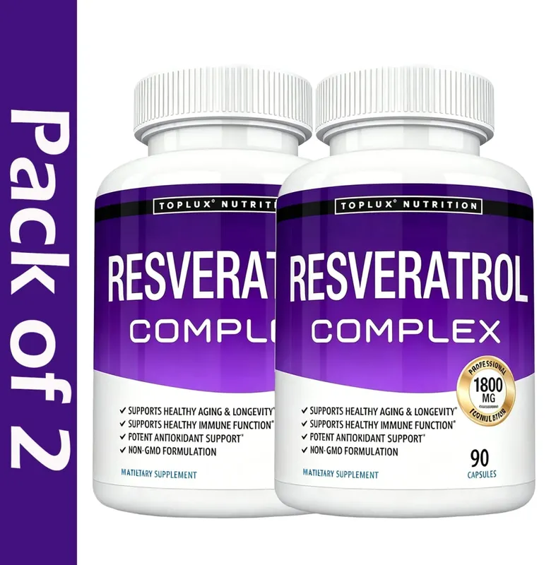 Resveratrol Complex Supplement 1800mg Antioxidant Pills for Healthy Aging Overall Health Immune System Brain Function 90 Caps