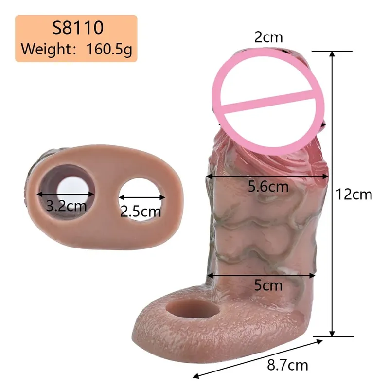 7.2in Realistic Penis Sleeve Reusable Penis Sleeve with Cock Ring Silicone Penis Enlarger Sleeve Male Adult Sex Toy for Men