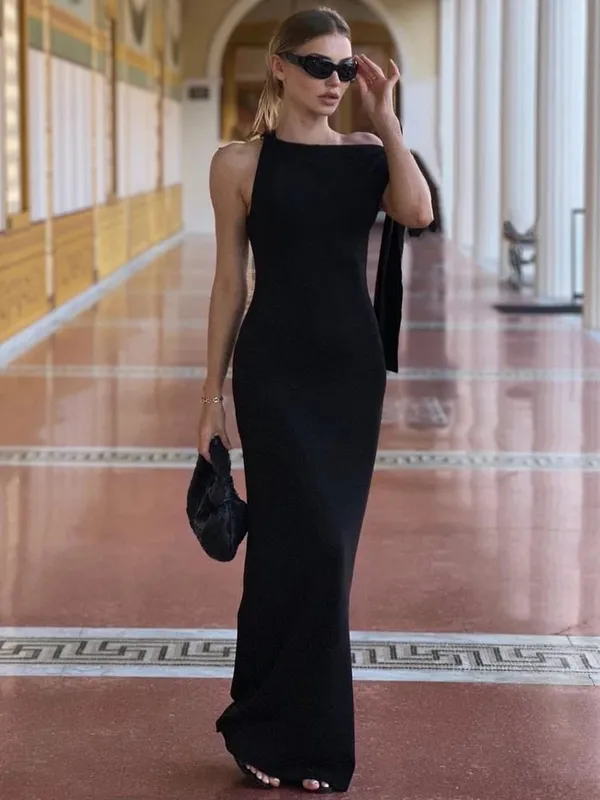 Hugcitar Fashion Solid O Neck Sleeveless Patchwork Sexy Bodycon Maxi Prom Dress Summer Women Clothes Party Festival Club Y2K