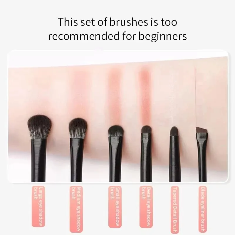 6Pcs Natural Eye Makeup Brushes Set Eyeshadow Brush Eyebrow Contour Eyeliner Brush Eyes Cosmetic Blending Detail Make Up Tools