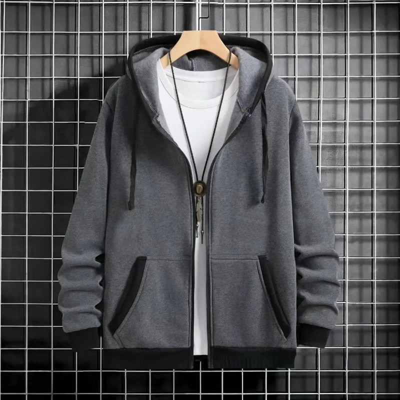 Spring and Autumn Men's Zipper Jacket Warm Windproof Hoodies Thickened Cardigan Sports Long Sleeve Sweatshirts Hooded Coat — image 3