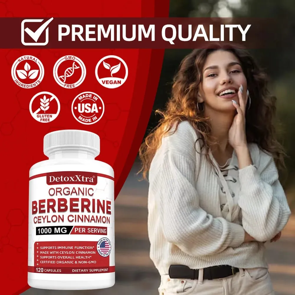 Premium Berberine HCL - Blood Sugar Support Heart Health - Ceylon Cinnamon Berberine HCI Supplement Capsules 1000MG