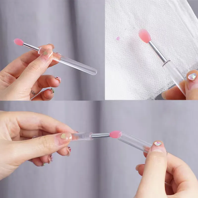 Silicone Lip Mask Brushes (Transparent/Pink)- Portable Lip Scrub Applicator Soft Silicone Tip for Lip Balm/Lip Mask