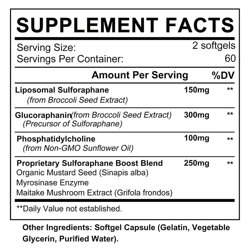 Liposomal Sulforaphane 450mg - Antioxidant Heart Supplement Immunity Boosting