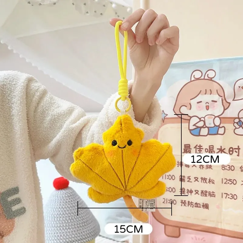 Smiling Face Maple Ginkgo Leaf Plush Pillow Stuffed Kawaii Plant Cushion Sofa Chair Decoration Gift