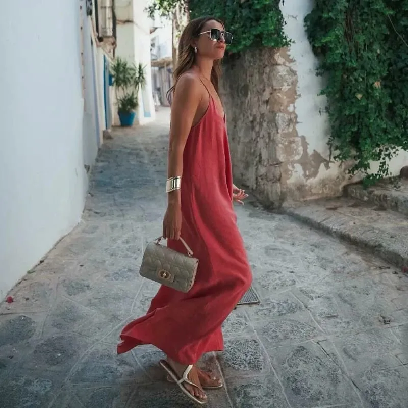 2025 Red Slip Maxi Dress Women Sexy Backless Long Dresses for Woman Summer Beach Female Dress Draped Party Dresses Women — image 5
