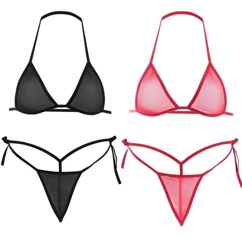 Set Lingerie Seksi Wanita 2 Buah Set Bra Tanpa Kawat Jaring Ultratipis Lingerie Set Pakaian Dalam Eksotis Transparan Wanita Ultra Panas — image 12