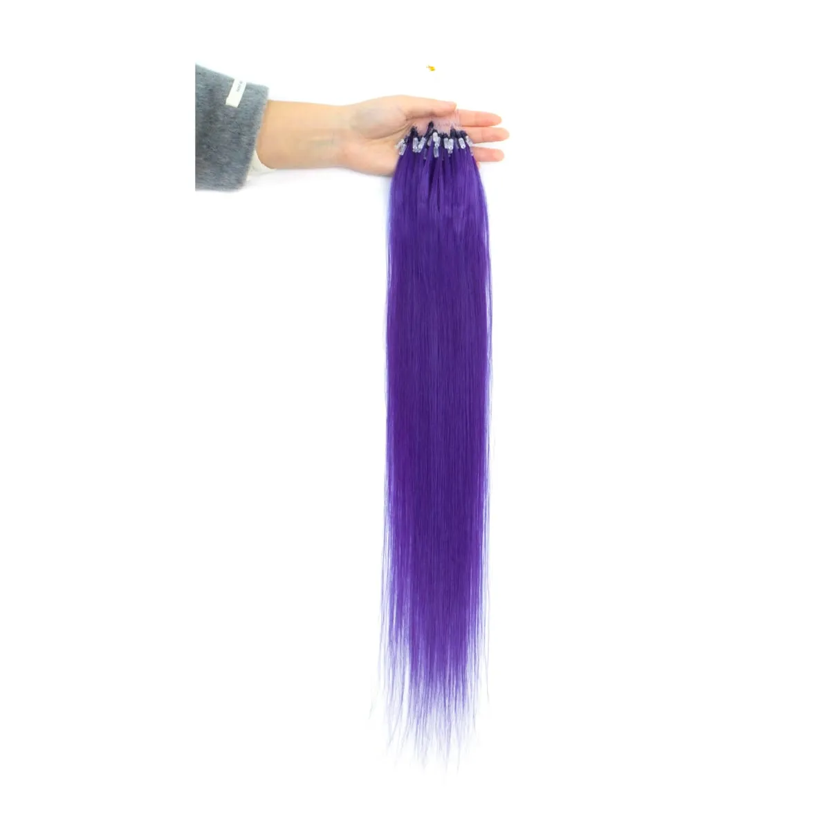 Colored Micro Link Hair Extensions Human Hair No Glue Virgin Human Hair for Women Girls 50 Strands Colorful 30G Gray