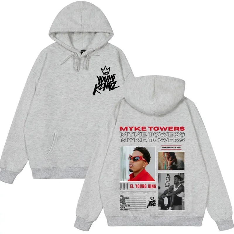 Myke Towers Young Kingz 2026 Album Tour Print Pullover Men Women Fashion Sweatshirts Winter Casual Long Sleeves Hip Hop Hoodie