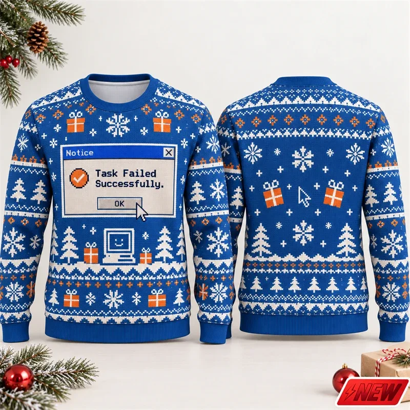 Fashion Ugly Christmas Fake Sweater Men Merry Christmas Sweatshirts 3D Print Funny Computer Message Graphic Sweatshirt Unisex