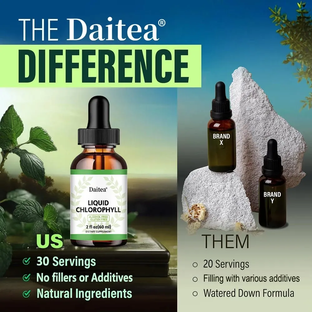 Liquid Chlorophyll Drops - Antioxidants Liver Detox Immune Support Collagen for Hair & Skin Health - Vegan Non-GMO