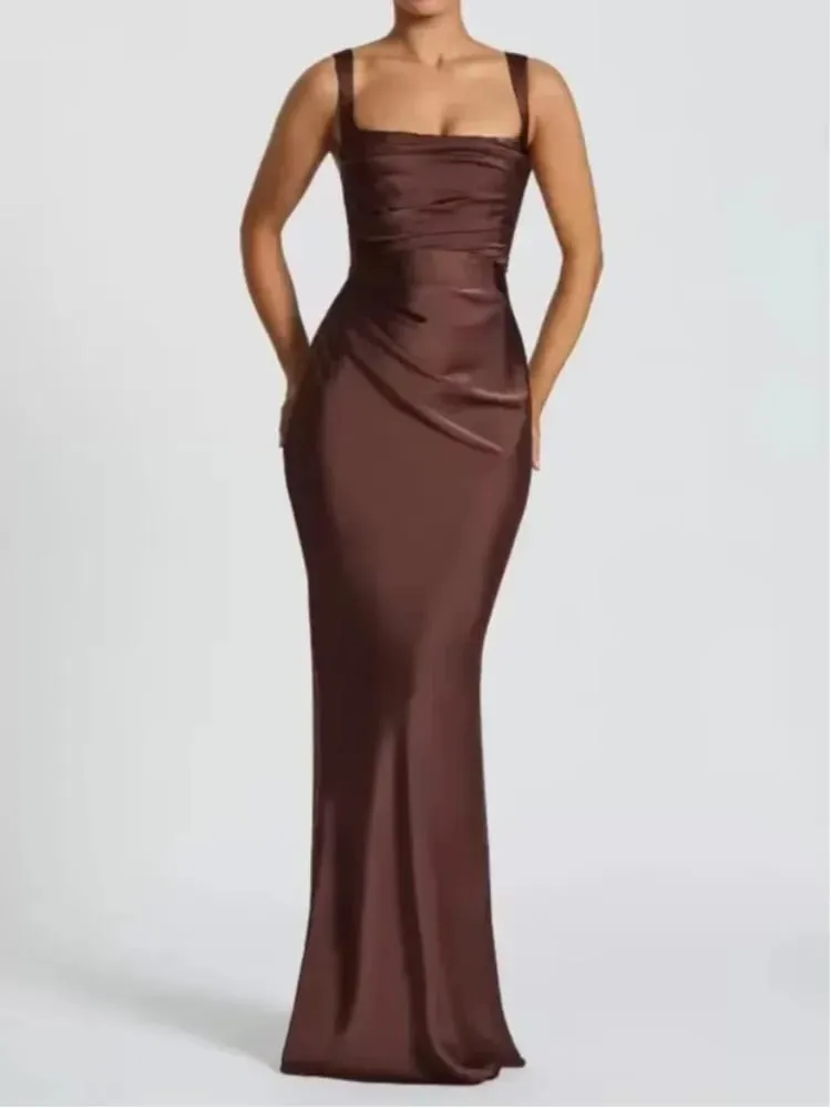 Elegant Scarf Collar Sling Women Summer Dress Solid Sleeveless Off-shoulder Slim Maxi Dresses 2026 Lady Chic Evening Party Gown