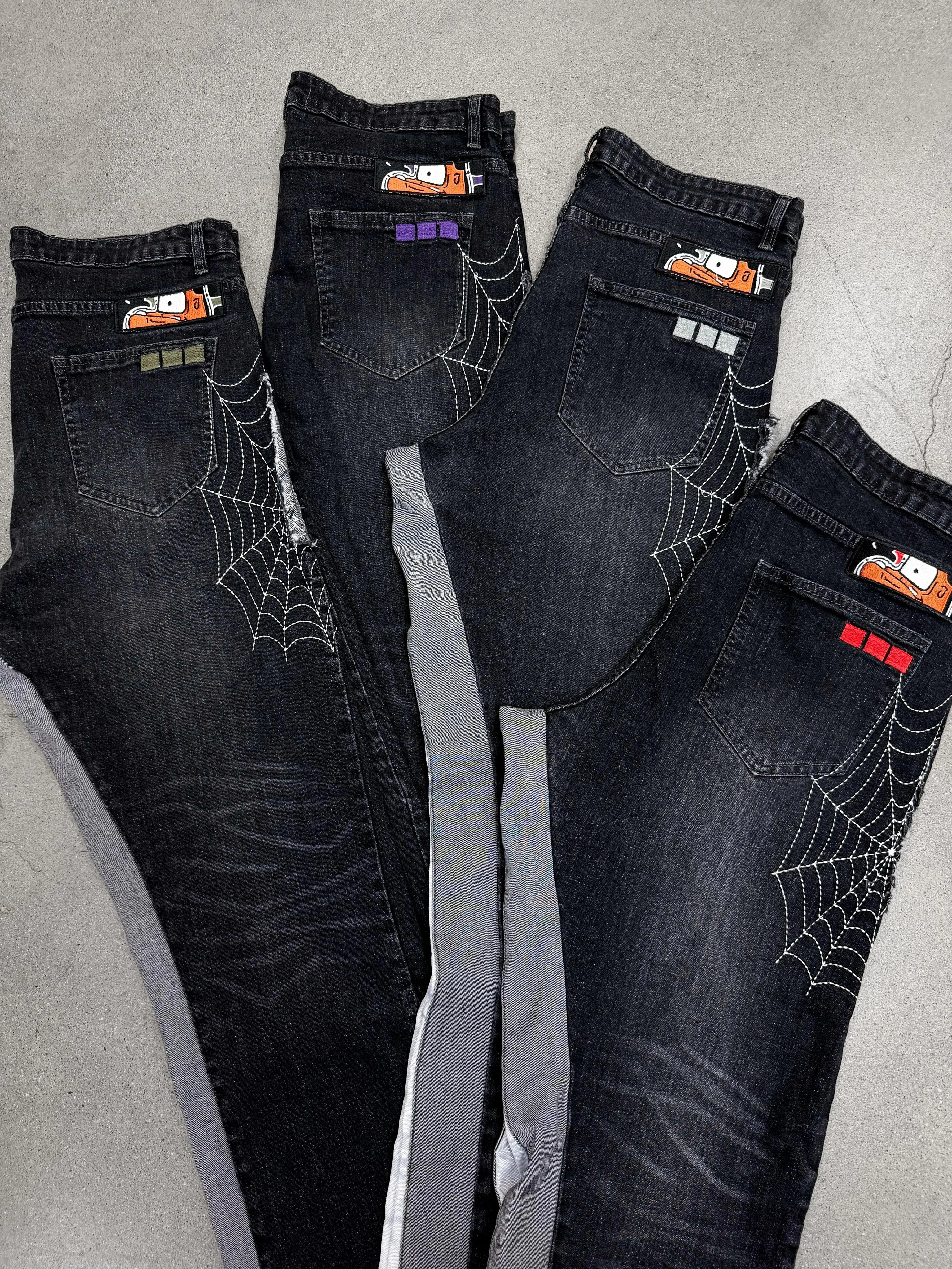 Y2k Hate Society Flared Jeans Men Retro Spider Web Embroidery Washed Jeans American Hip Hop Streetwear Unisex Bootcut Jeans