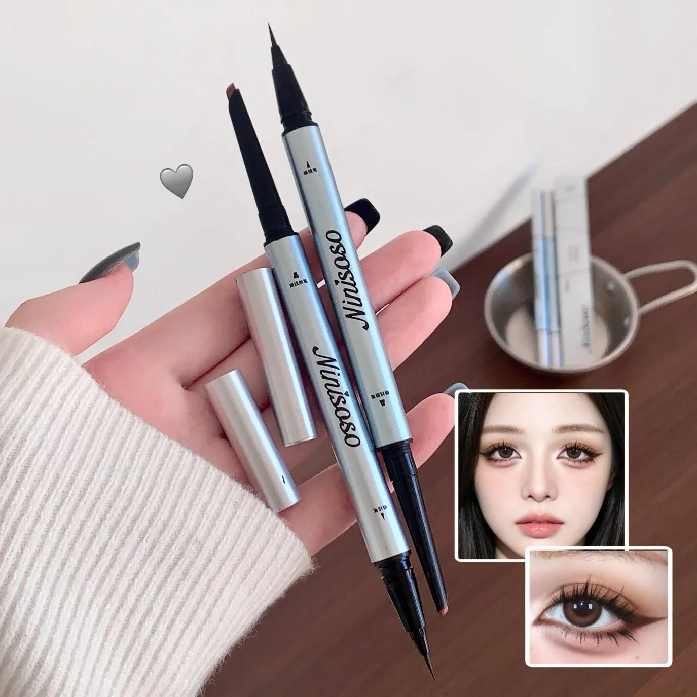 1pc Double Head Ultra-fine Matte Red Brown Eyeliner Pen Waterproof Black Brown Eyeliner Gel Pencil Quick Dry Easy Wear Eye Liner — image 6