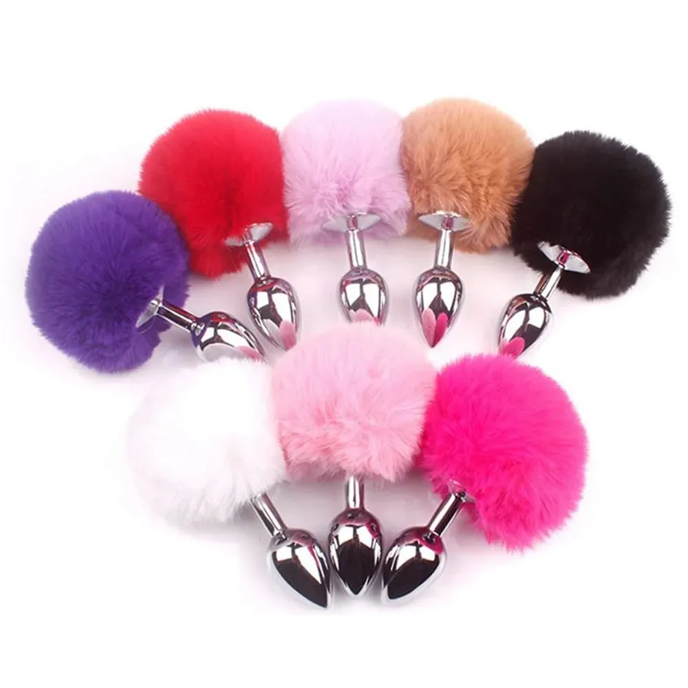 Plush Rabbit Tail Fox Tail Anal Plug Metal Butt Plug Prostate Massager BDSM Cosplay Erotic Sex Toy for Women Adults Sex Toy Gift