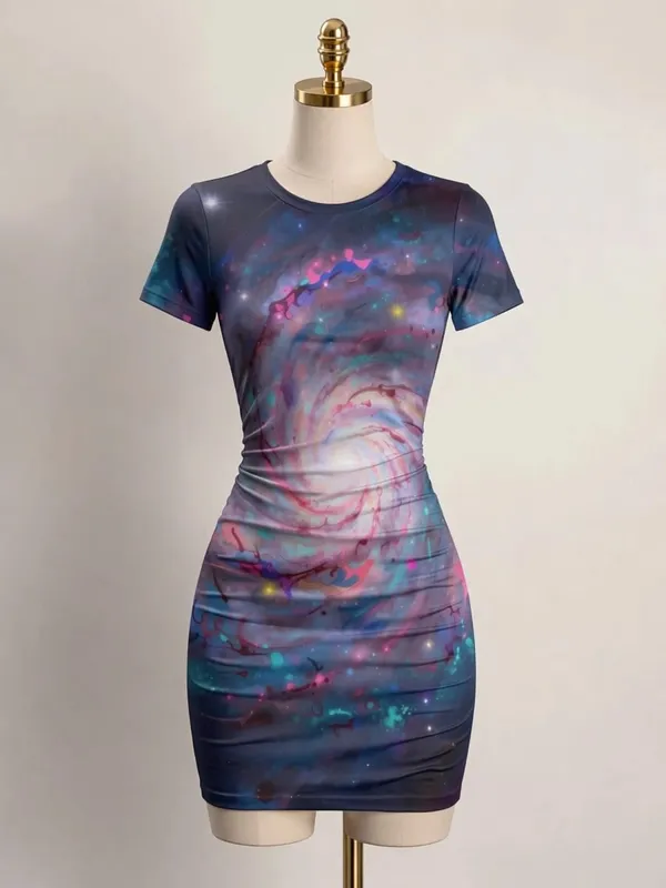 Womens Short Sleeve Bodycon Mini Dress Slim Fit Crew Neck Floral Print Casual Summer Party Flattering Lightweight Party Sundress — image 8