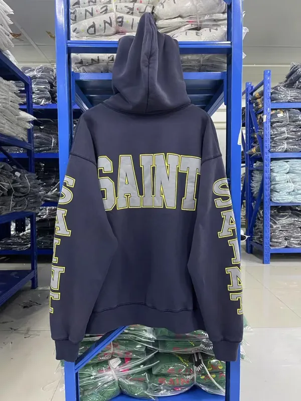 25FW Washed Grey SAINT Hoodies Men Woman Oversize Streetwear Damaged Hooded Pullovers Graphic Print Sweatshirts