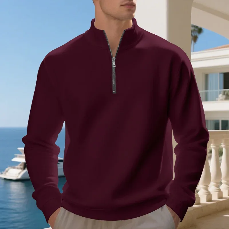 Autumn Winter Men's Fleece Quarter Zip Pullover Man Long Sleeved Loose Stand-up Collar Sweater Casual Comfy Mock Neck Sweatshirt