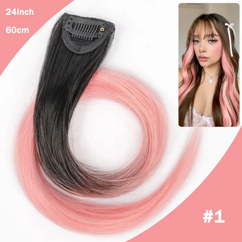 Hair Clips Hair Extensions Wig Synthetic Long Straight Gradient Color Clip-in Hair piece Hair Clips for Hair for Women Wear