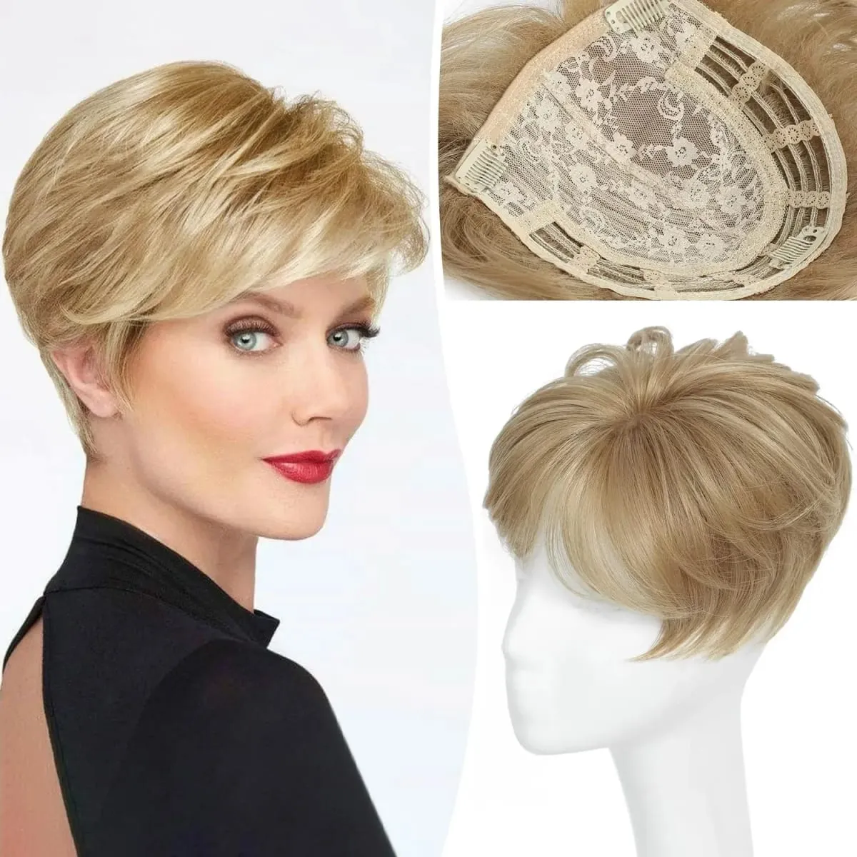 Short Hair Toppers for Women Fluffy Wavy Clip In Hair Topper Synthetic Natural Hair Piece for Thinning Hair Loss Coverage