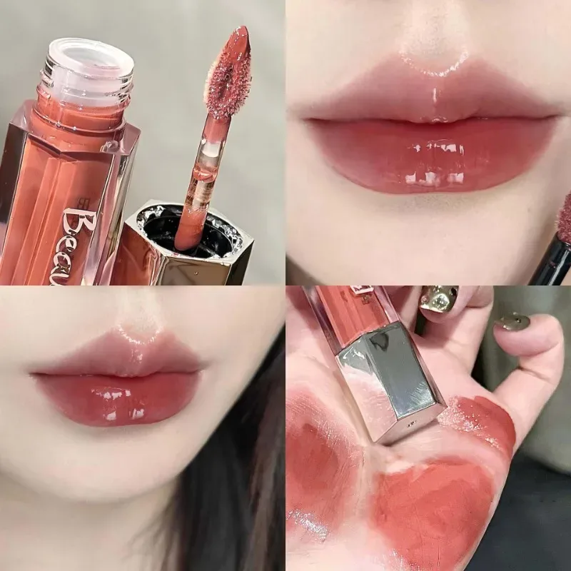 Ice Transparent Brun Lip Gloss Fugtgivende Glossy Flydende læbestift Nude Water Light Glas Spejl Lip Glaze Langtidsholdbar makeup