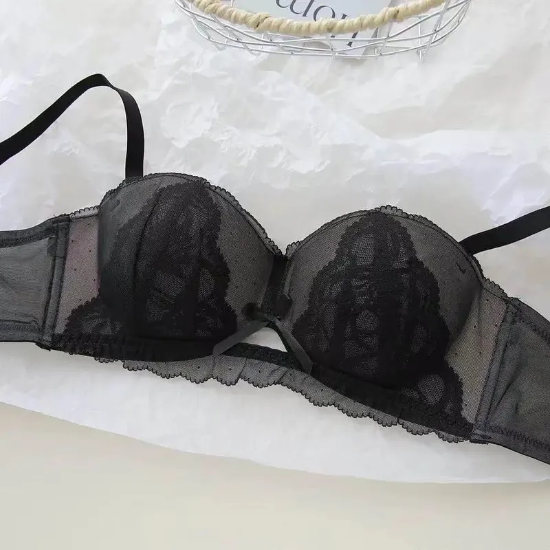 French Lace Half Cup Bra Set Wireless Push Up Small Breast Enhance Lift Anti Sagging Comfort Sexy Lingerie Set for Women
