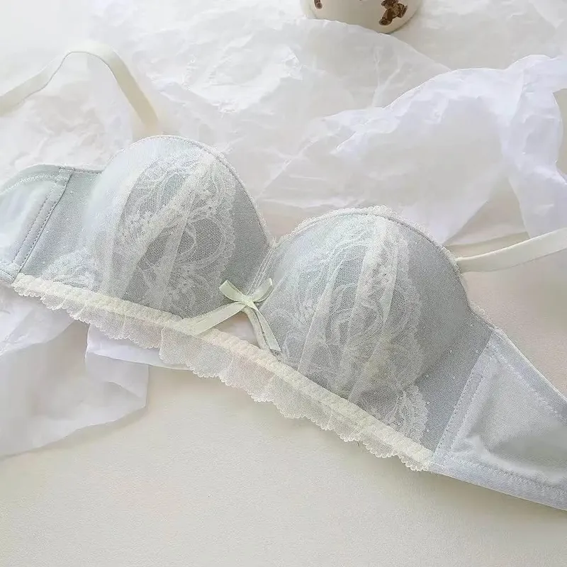 French Lace Half Cup Bra Set Wireless Push Up Small Breast Enhance Lift Anti Sagging Comfort Sexy Lingerie Set for Women