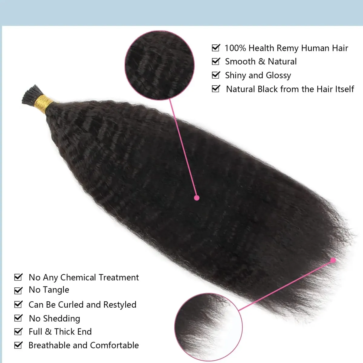 Estensioni dei capelli con punta I Capelli umani lisci crespi #1B Pre incollati Remy Micro Link Estensioni dei capelli umani Nero naturale 1 g/filo